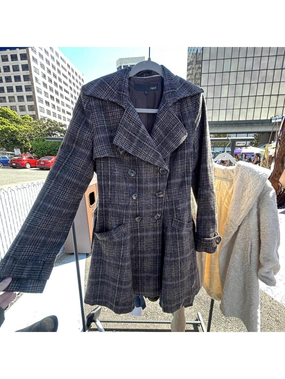 Next brown and gray plaid wool blend coat in a UK 10